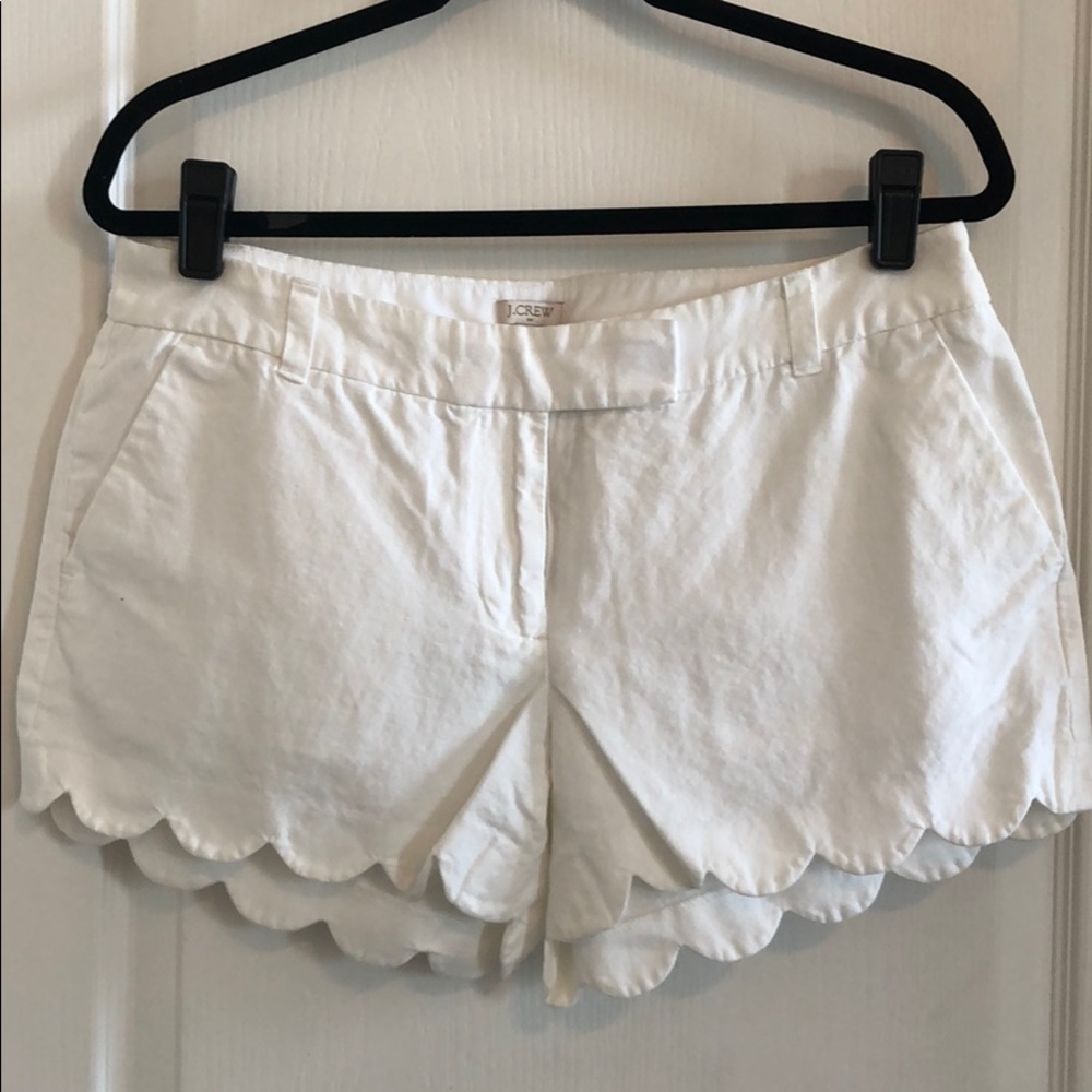 Jcrew Scallop Hem Linen Shorts